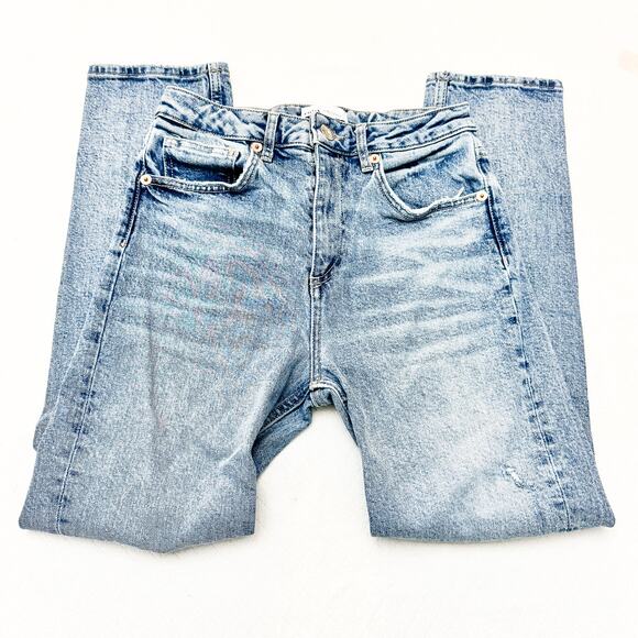 Zara Skinny High Rise Stretch Denim Jeans Ripped Straight Leg Size 4 - Picture 4 of 9